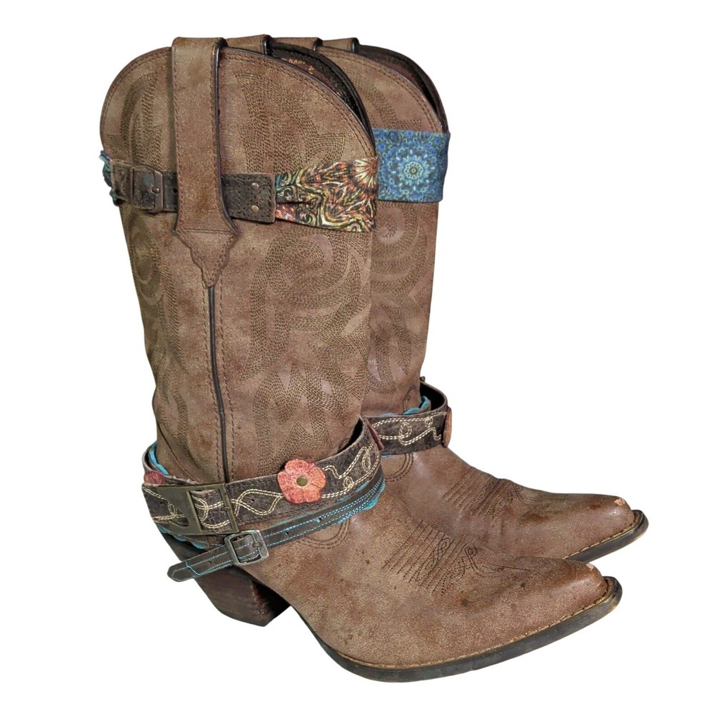 Durango Crush Boots Womens Size 8.5M Accessorized Western Fashion Brown DCRD145